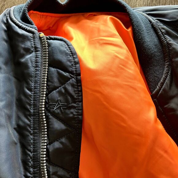 Alpha Industries MA-1 Bomber Flight Jacket Navy Blue Orange Lining Size Small F - Picture 10 of 13